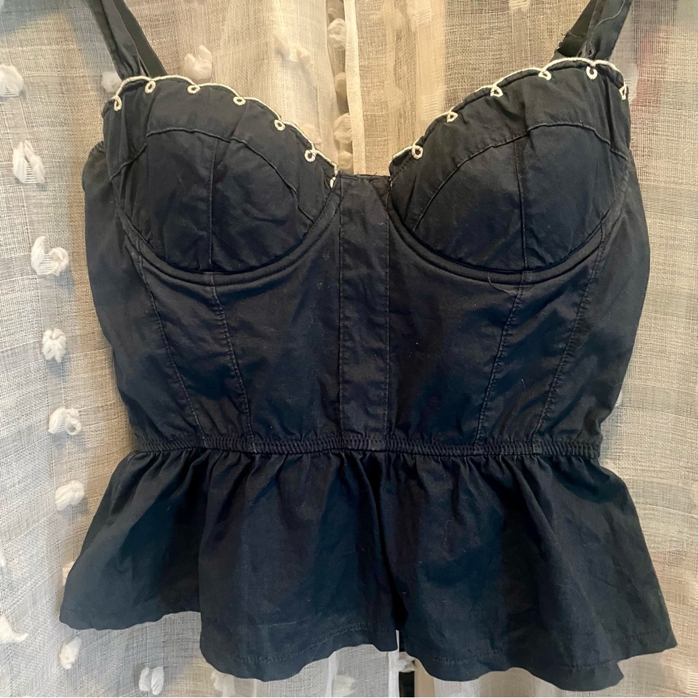 Anthropologie Navy Peplum Bustier Top